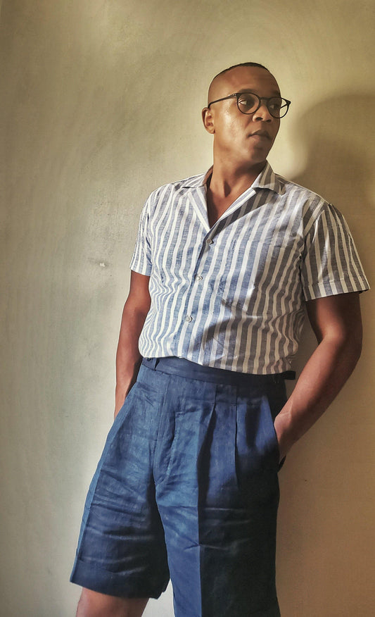 Blue Striped Capri Collar Shirt