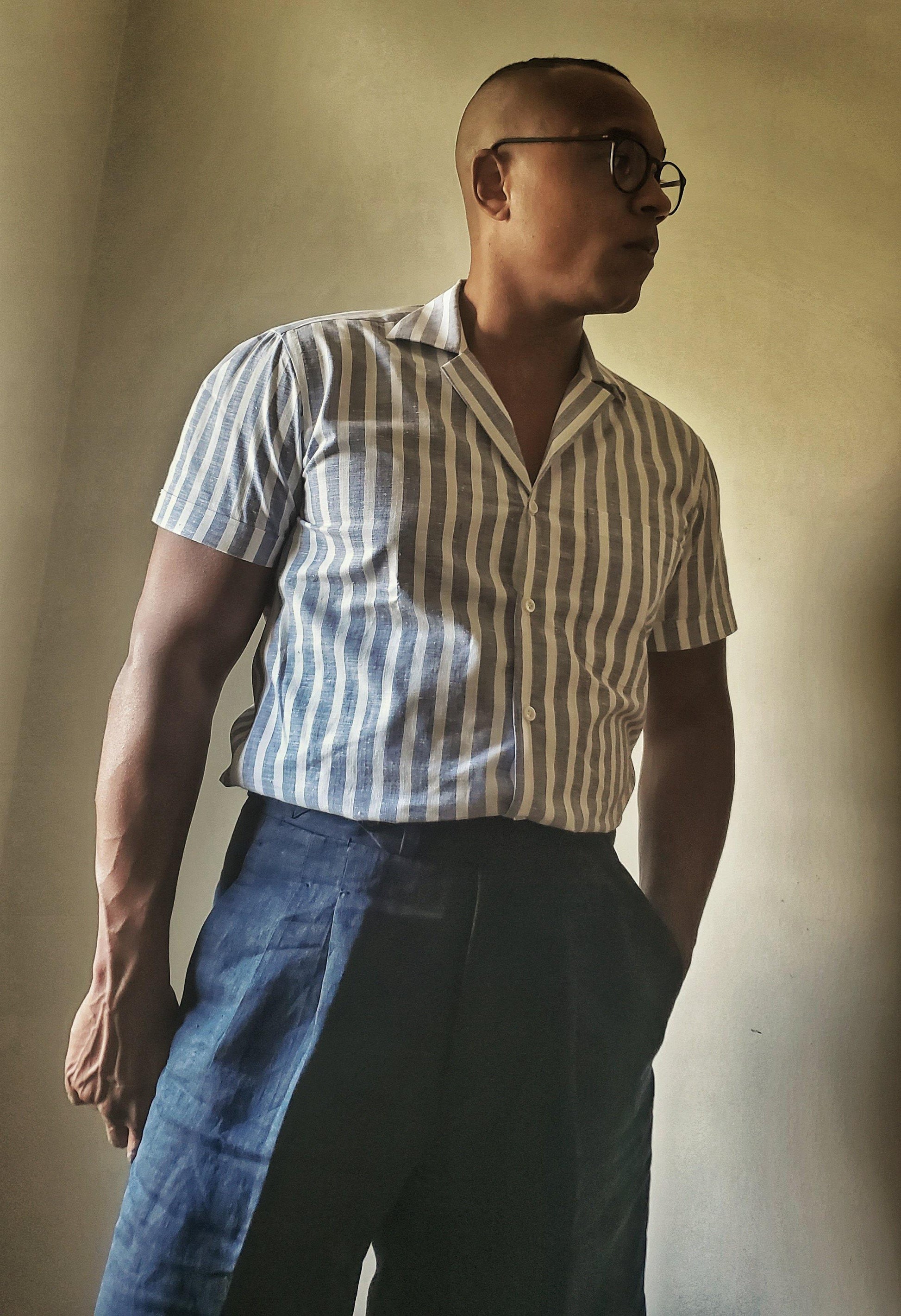 Blue Striped Capri Collar Shirt - X Of Pentacles