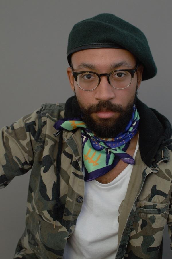 Man Wearing Aborigine Art - Silk Bandana Square Scarf - X Of Pentacles
