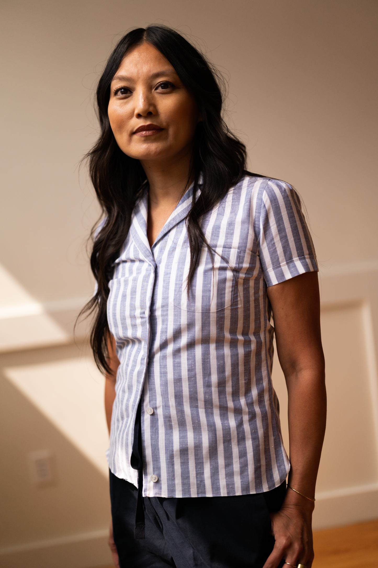 Womens Cotton Poplin Striped Shirt