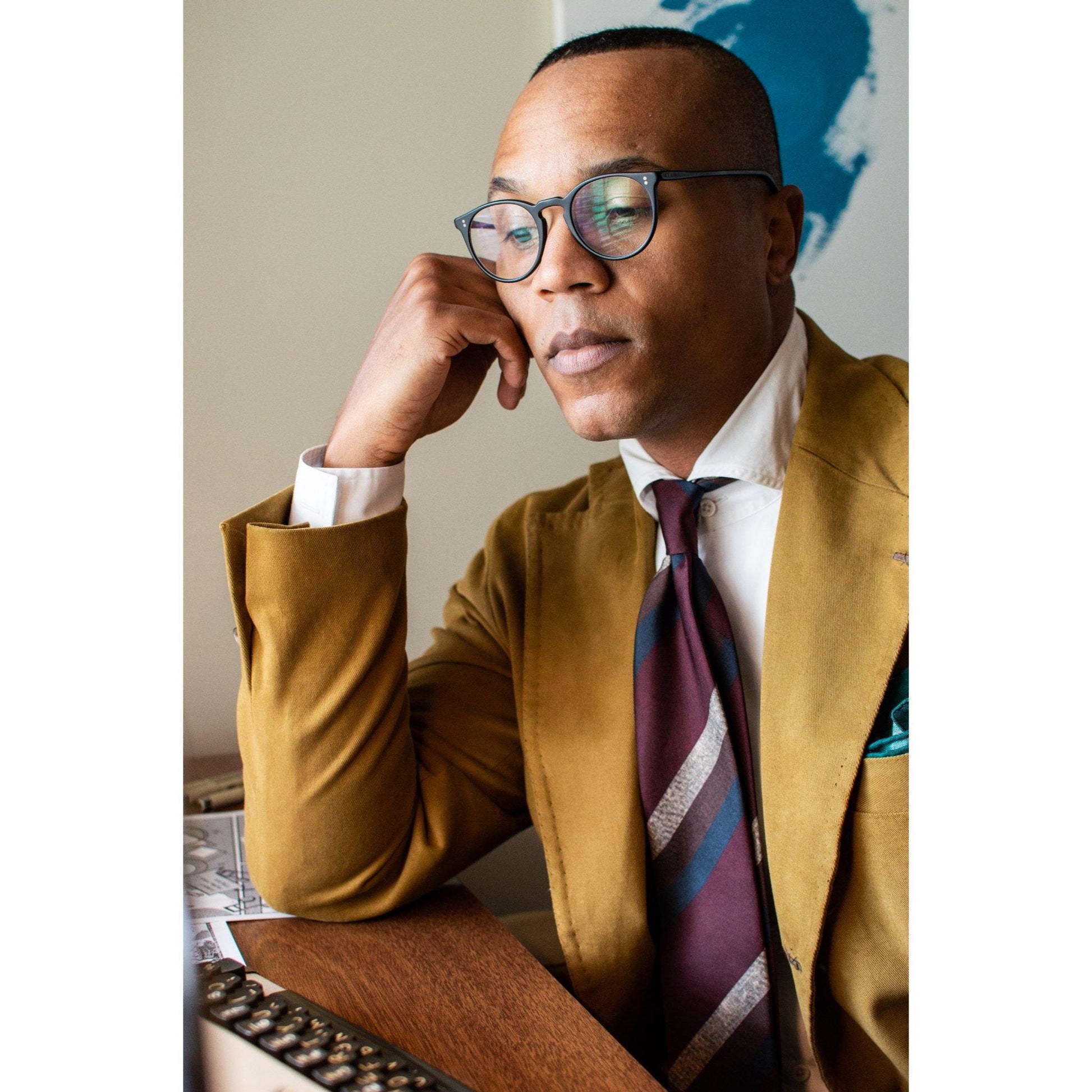 Comic Print Stripe Silk Tie Maroon - X Of Pentacles