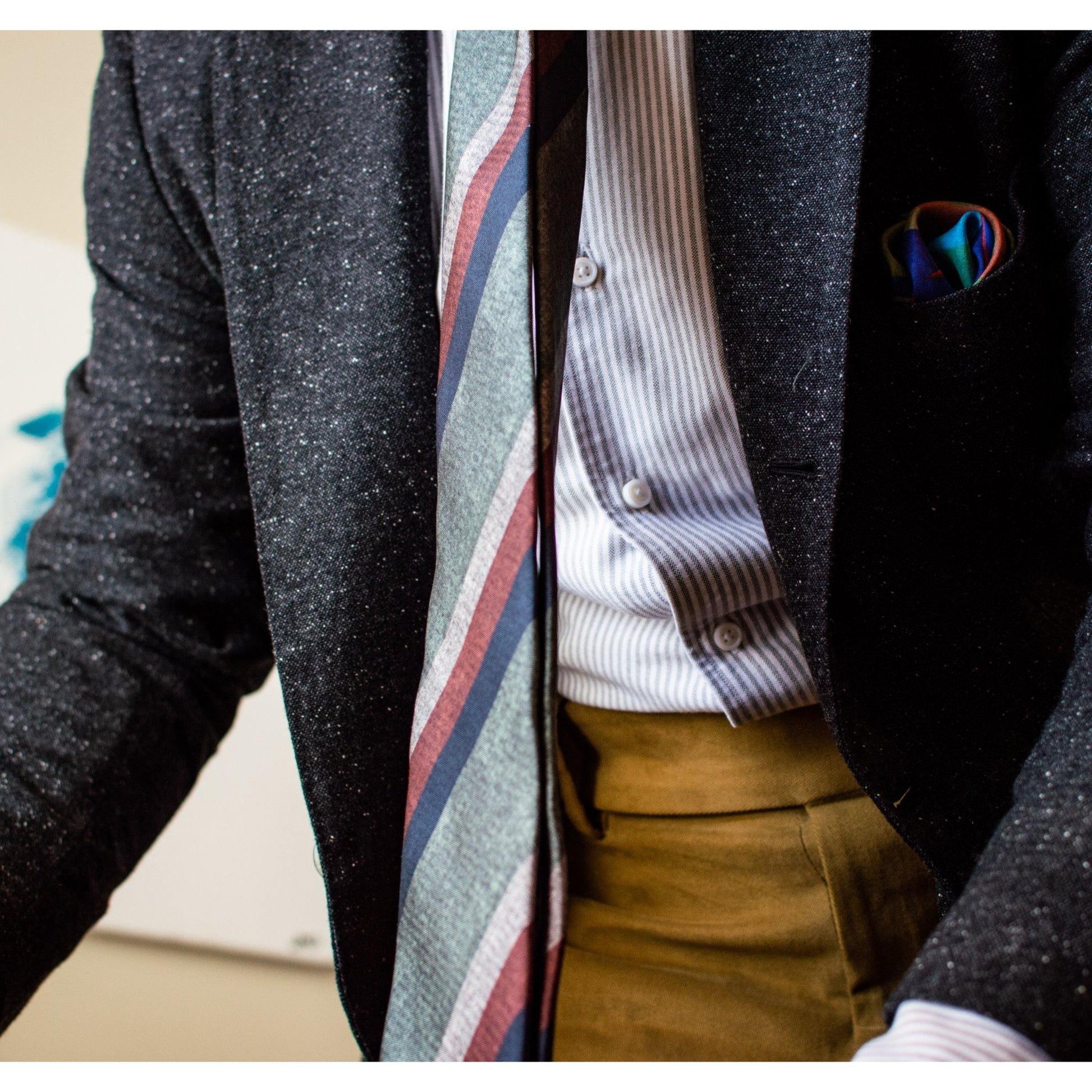 Striped Green Silk Tie - X Of Pentacles