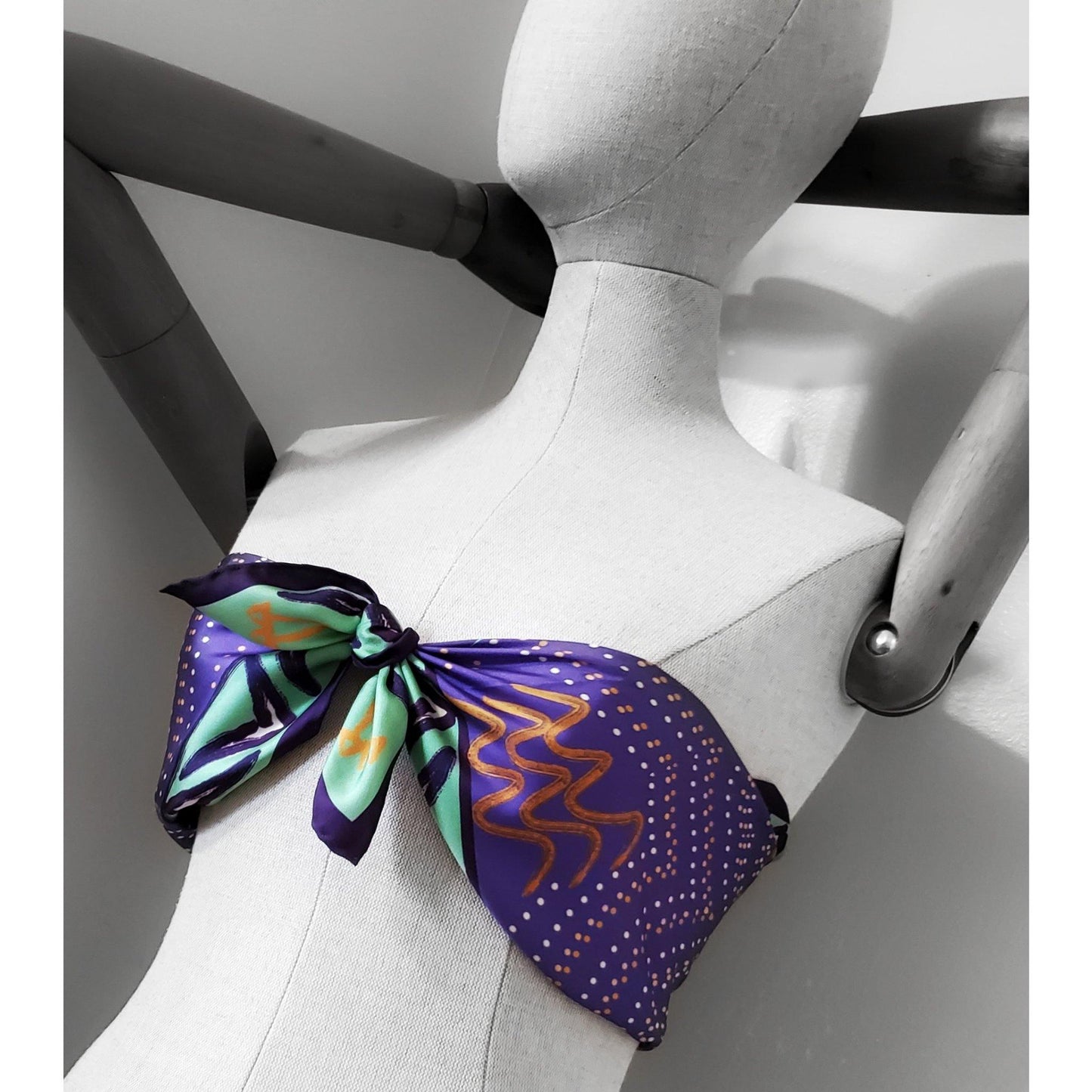 Aborigine Art - Silk Bandana Square Scarf as a Top - X Of Pentacles