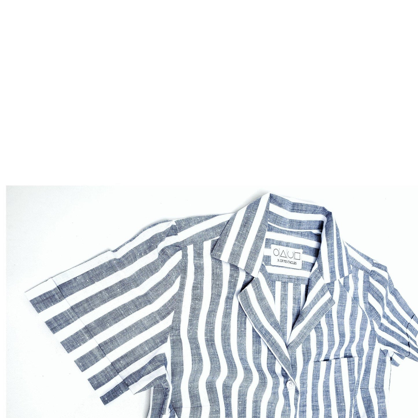 Capri Collar Short Sleeve Shirt - Men's - Blue Stripe - X Of Pentacles