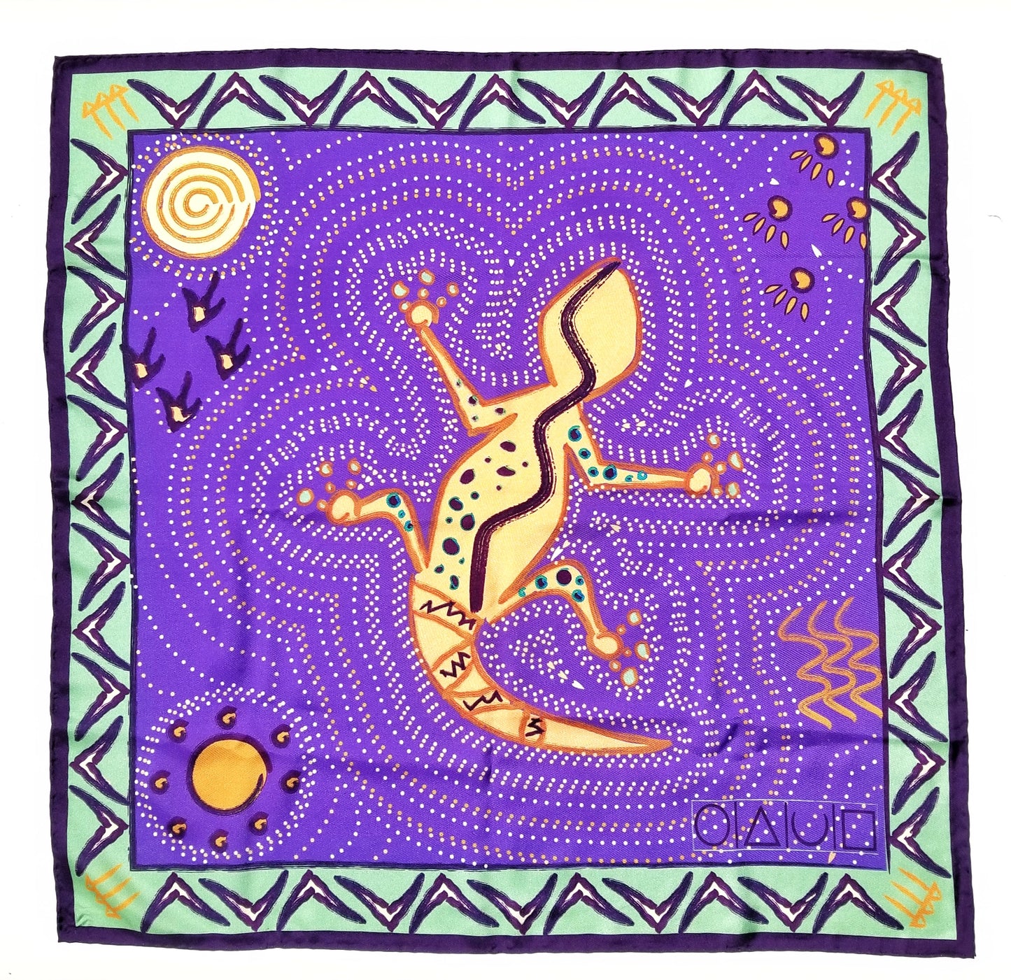 Aborigine Art - Silk Bandana Square Scarf - Blackberry Purple - X Of Pentacles