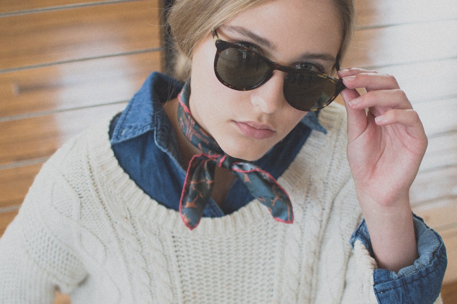 Girl Wearing Death Valley Silk Pocket Square Handkerchief - X Of Pentacles