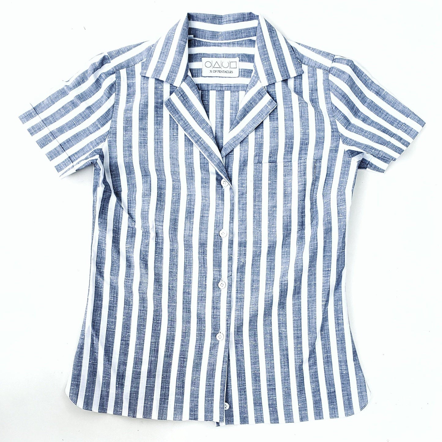 Blue Striped Capri Collar Shirt - X Of Pentacles