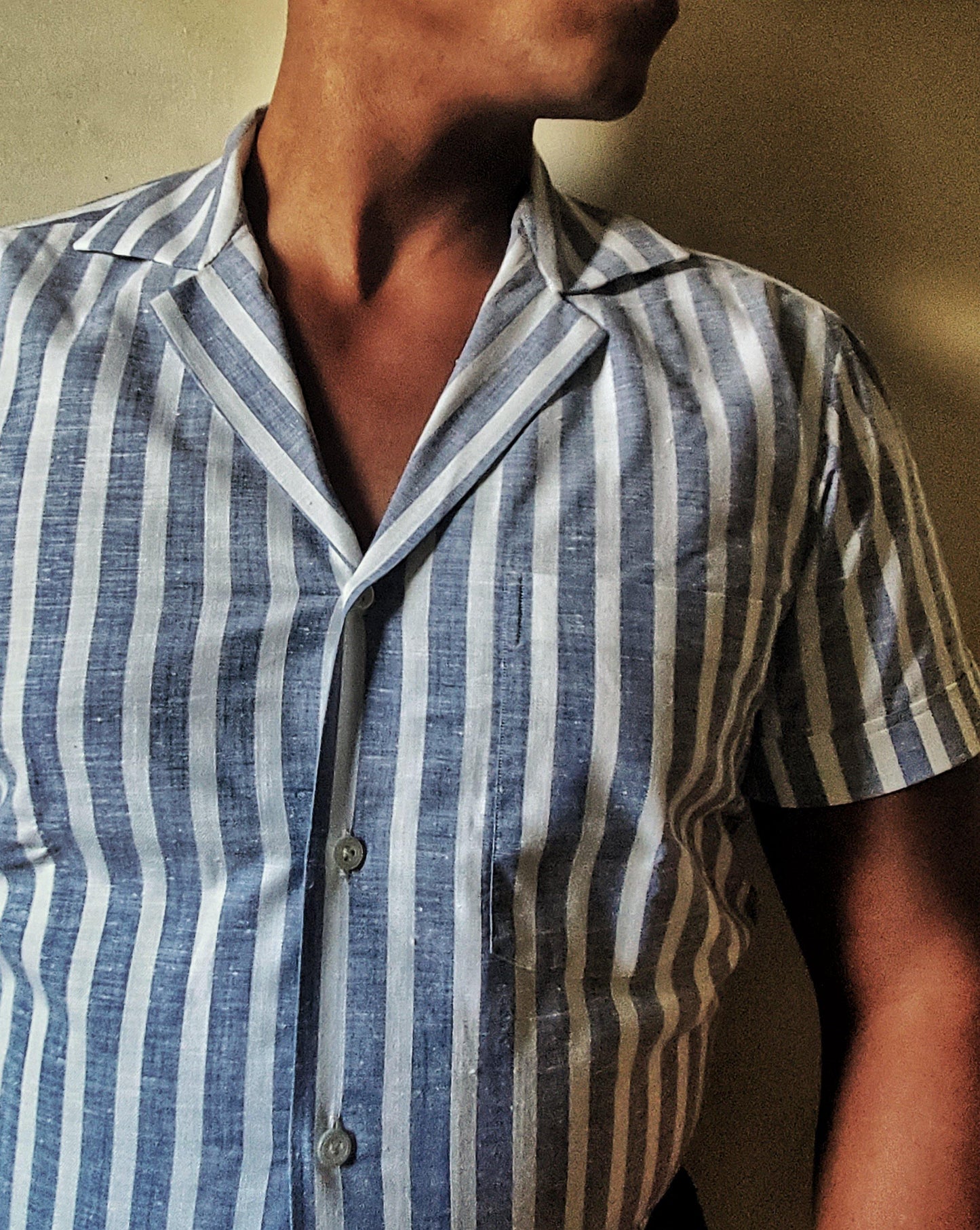 Capri Collar Short Sleeve Shirt - Men's - Blue Stripe - X Of Pentacles