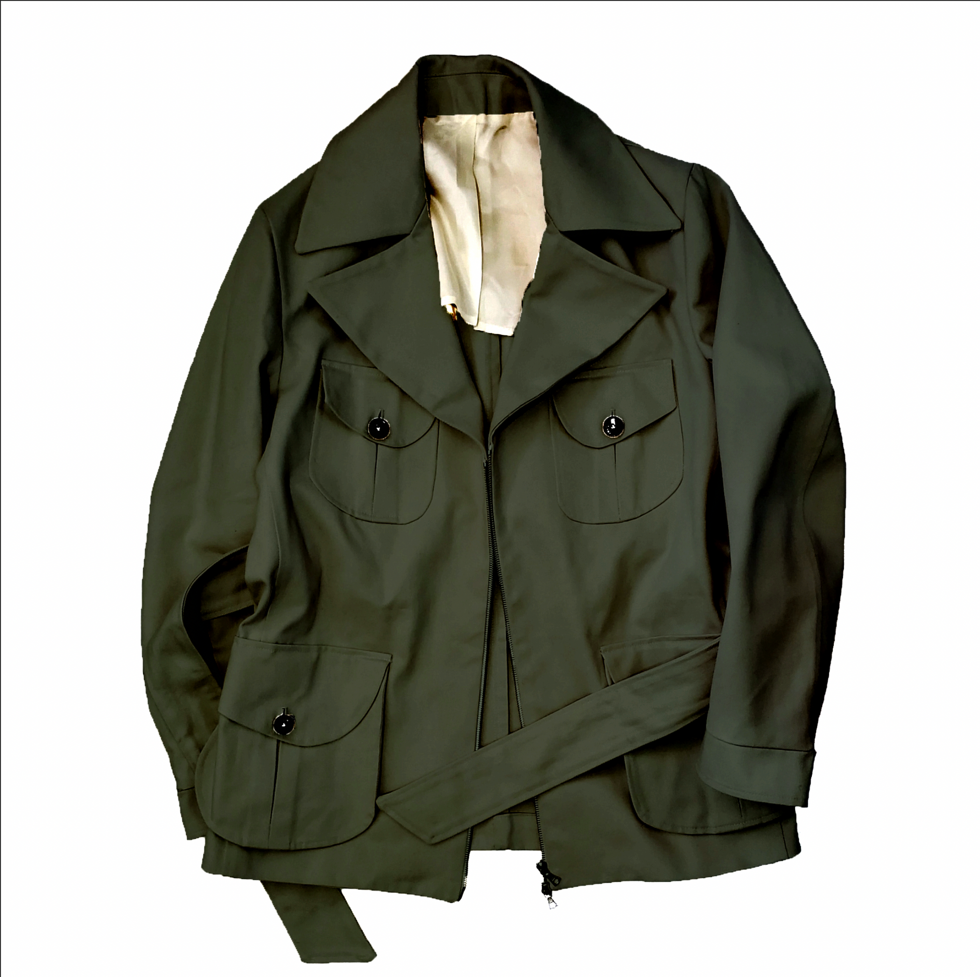 Tailored Cotton Twill Safari Jacket - Green