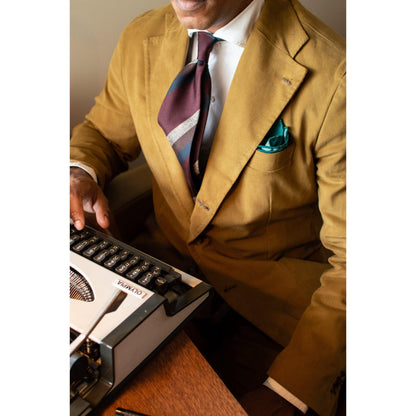 Taupe Suit with Maroon Necktie - Silk Necktie - X Of Pentacles