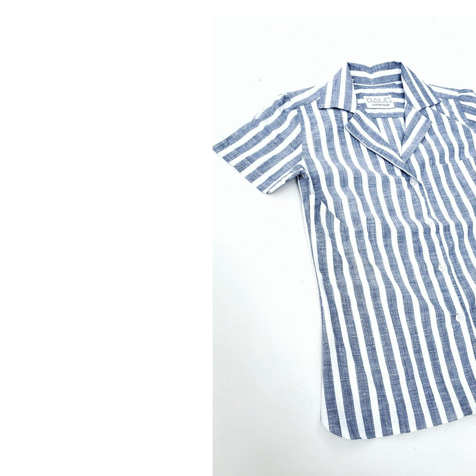 Blue Striped Capri Collar Shirt