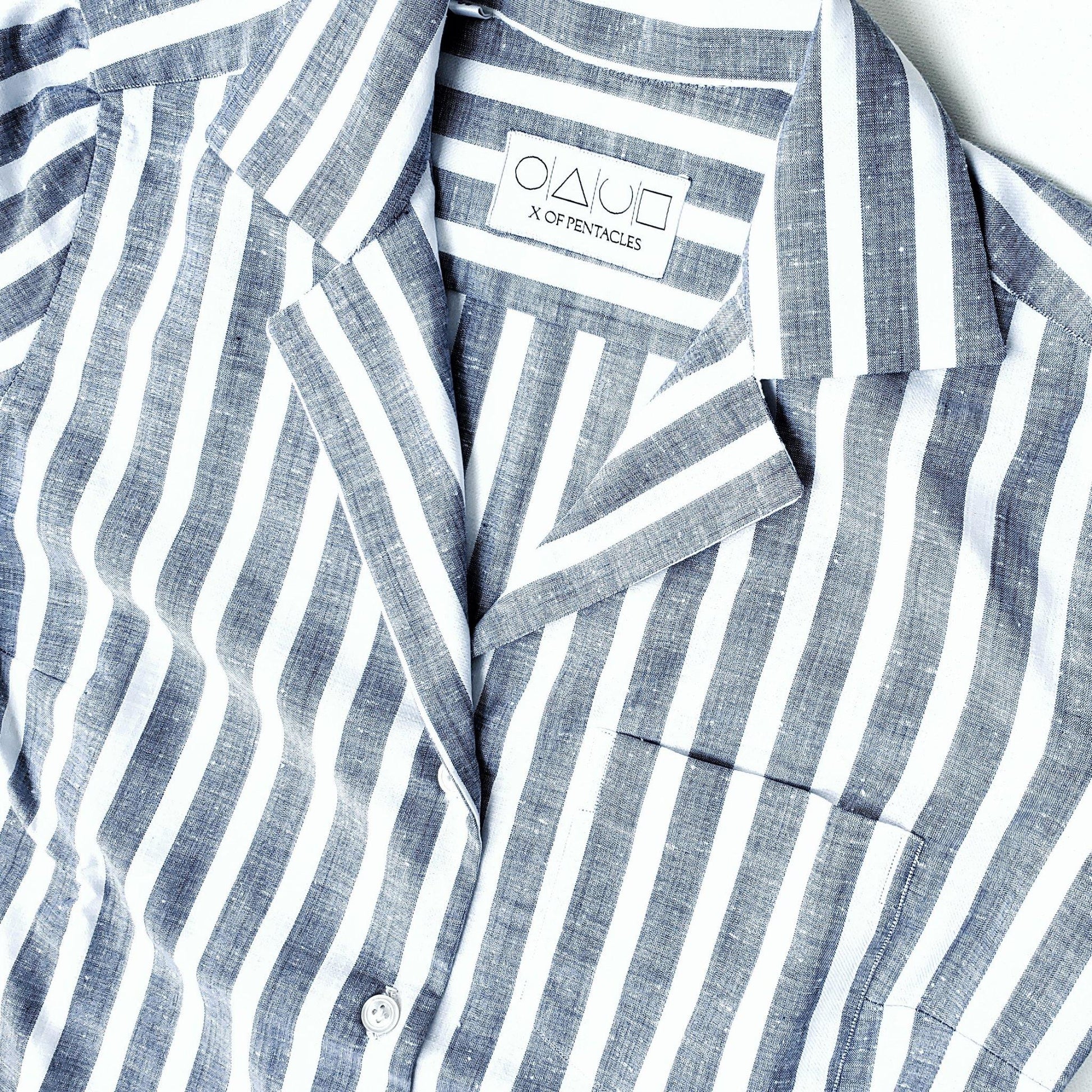 Blue Striped Capri Collar Shirt