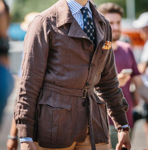 Brown Jacket with X Of Pentacles - Orange Minotaur Greek Key Print Pocket Square