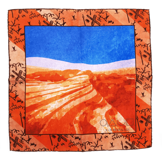 Valley Of Fire Silk Orange Neckerchief - X Of Pentacles