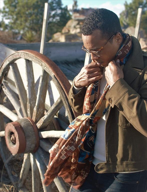 Man Wearing Western Navajo Print - Square Silk Scarf - X Of Pentacles